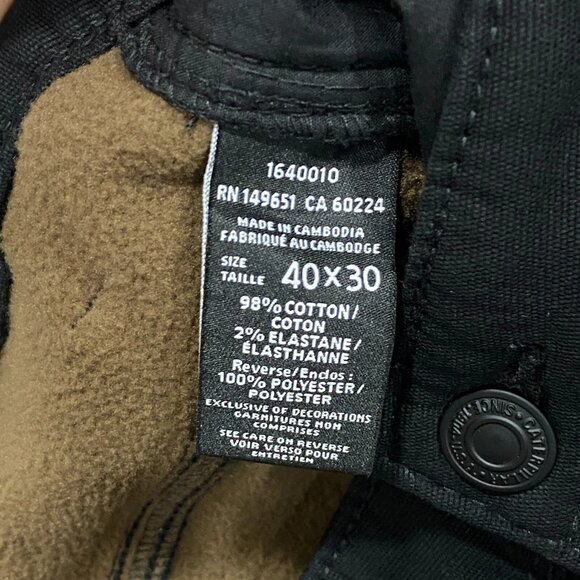 CAT Caterpillar Work Pants Mens 40 x 30 Black Canvas Fleece Lined Insulated - Picture 11 of 13